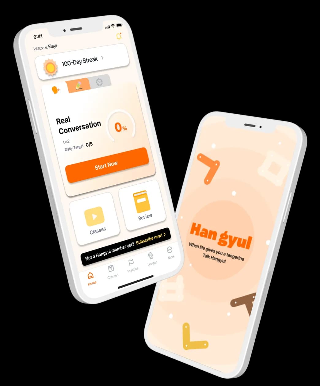 Hangyul app screen for Korean speaking practice
